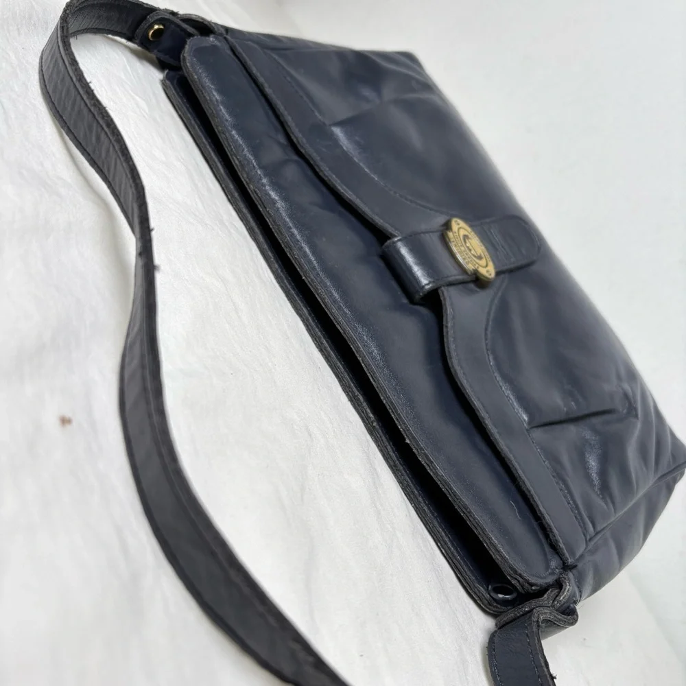 ETIENNE AIGNER Vintage Navy Blue Pleated Leather Shoulder Bag Purse Classic - Picture 9 of 17